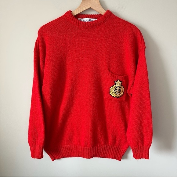 Sweaters - Vintage Jerslid Womens L Red Nautical Knit Sweater USA Made Wool Blend